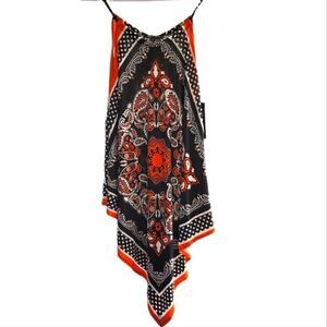 Hankerchief Halter Blouse in orange/black/white and polka dot trim